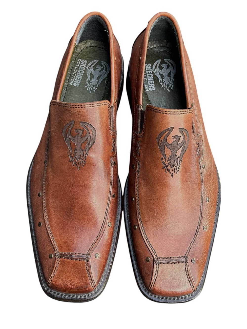 New Vintage Sketchers Collection Cognac Brown Leather Square Toe Loafer (8.5)